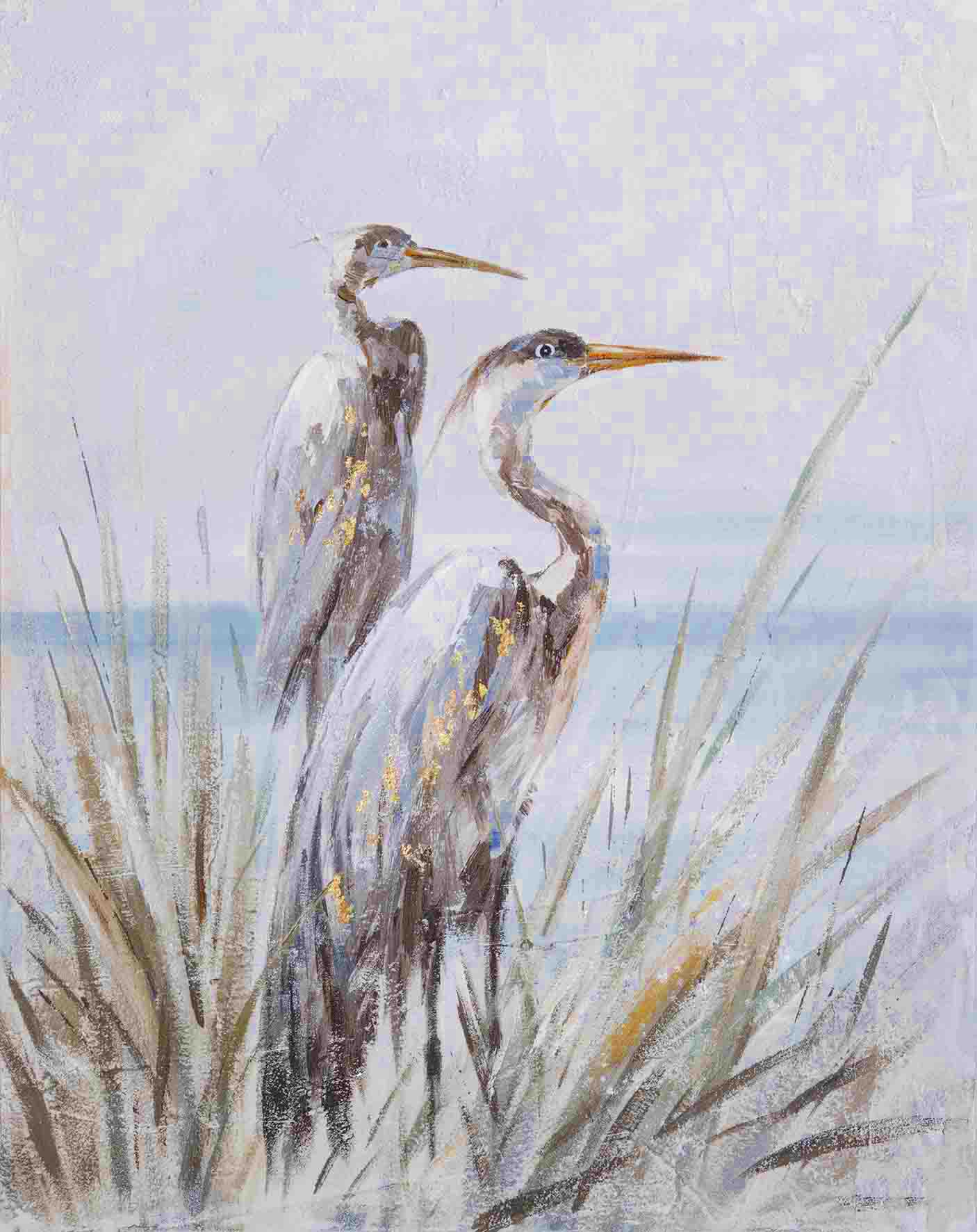 PXYW664 Wall décor art oil on canvas wildlife birds on beach